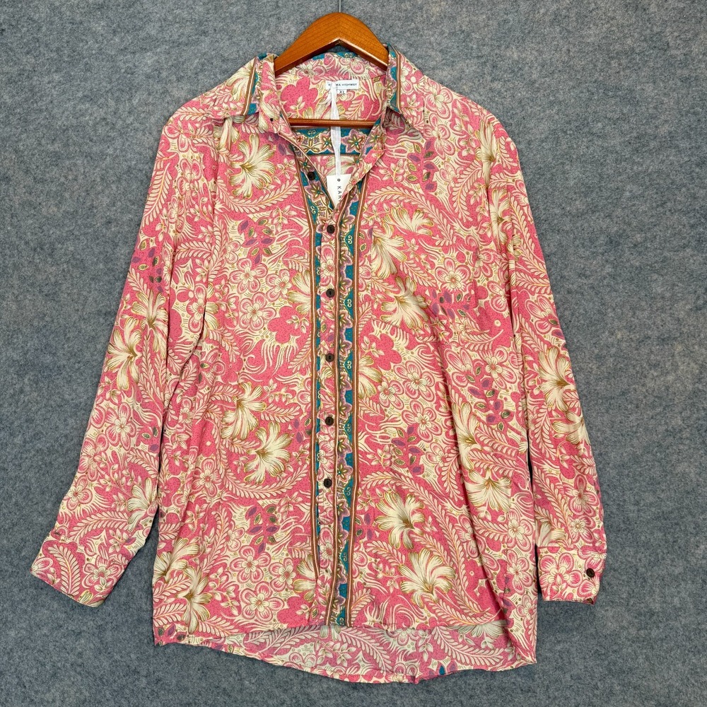 Floral Pink Button-Front Tunic Top